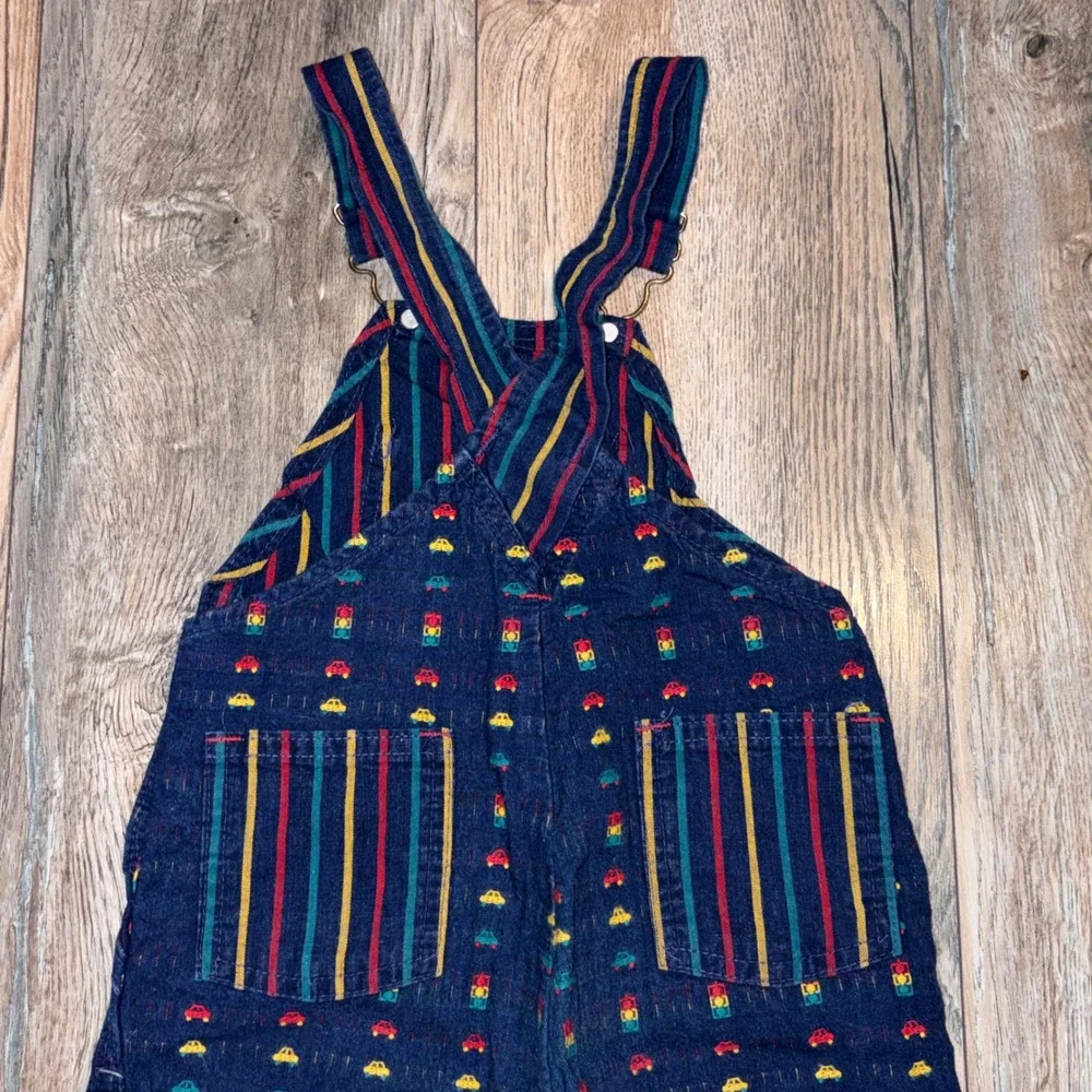 OshKosh Bgosh Vintage Corduroy Overalls 24M Navy Blue Car Traffic Light Print